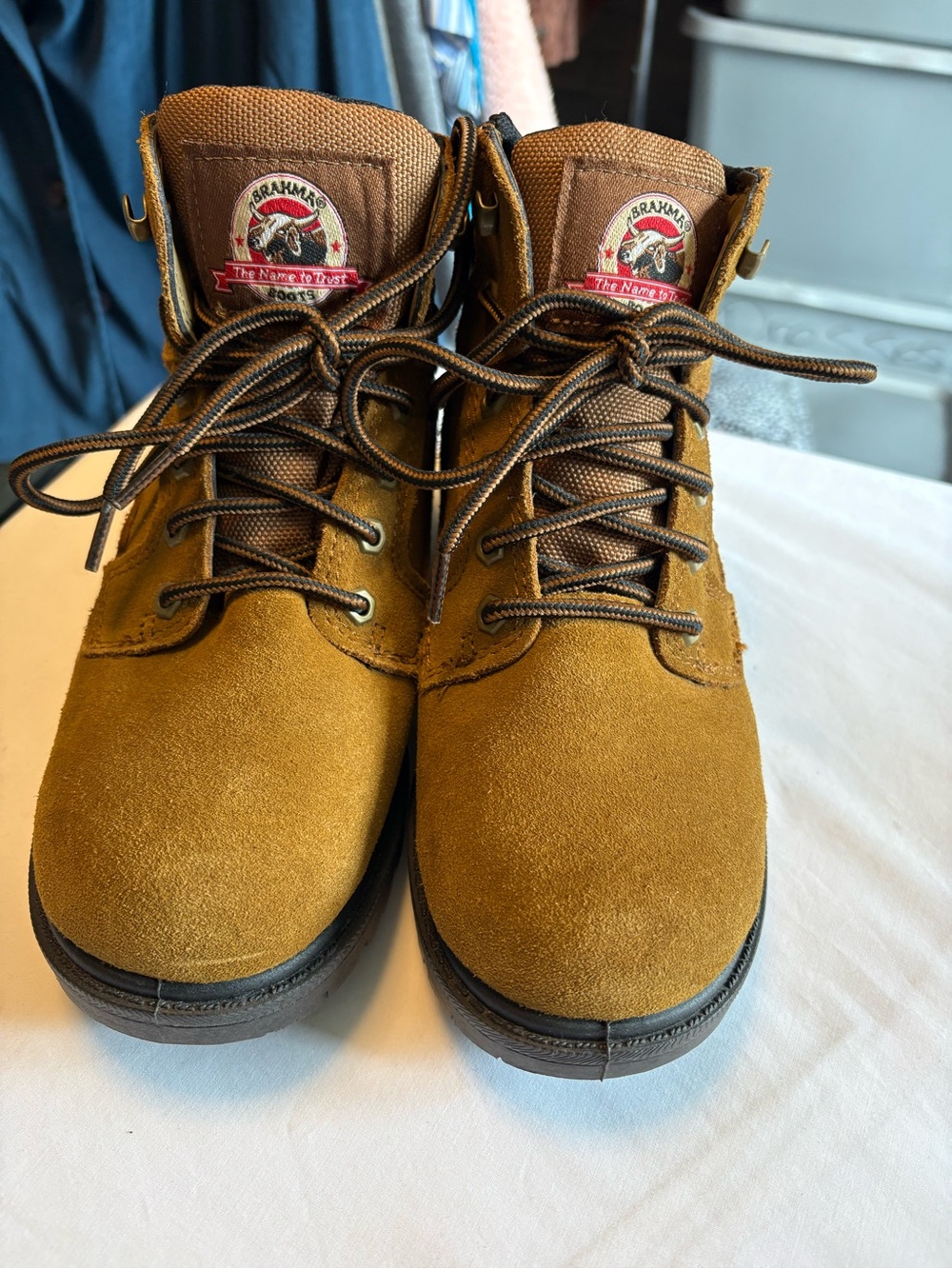 Brahma Men's Tan Suede Work Boots with Padded Collar